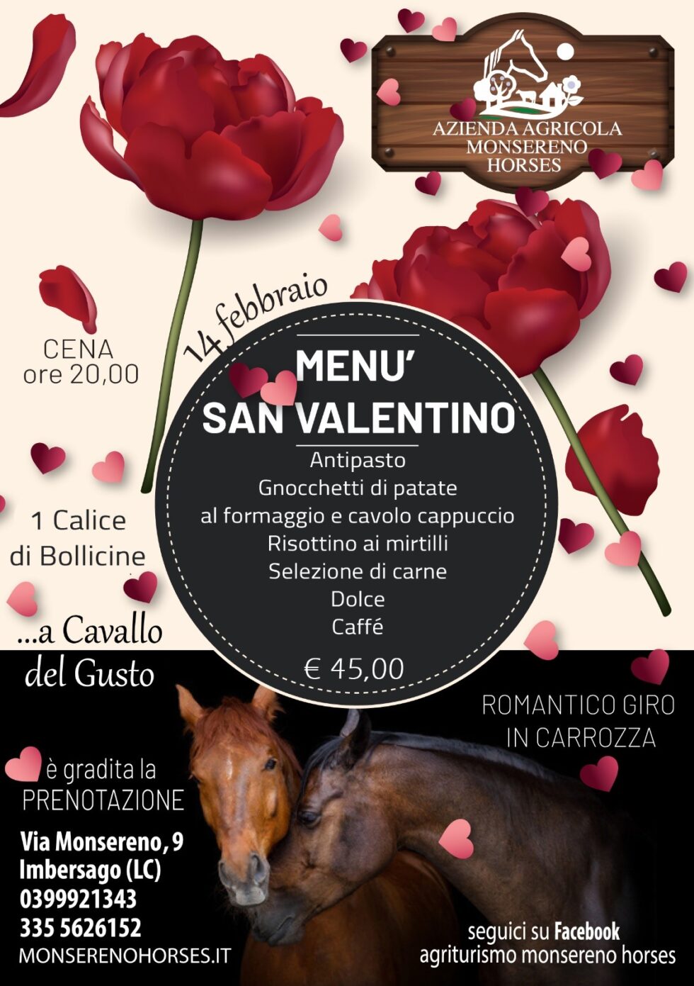 Menu San Valentino Febbraio Agriturismo Monsereno